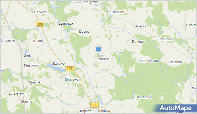 mapa Benice, Benice gmina Kamień Pomorski na mapie Targeo